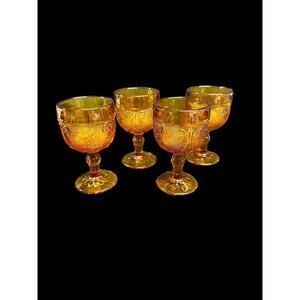 Lot of 4 Vintage Indiana Tiara Amber Sandwich Glass Cordial Wine Glasses USA